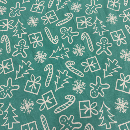 Holiday Shapes on Seafoam Bamboo/Spandex Jersey Fabric - 200 GSM