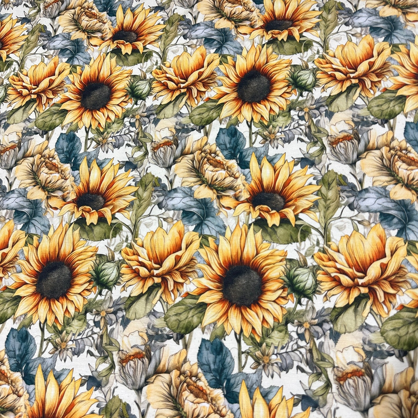 Sketched Sunflowers on Bamboo/Spandex Jersey Fabric