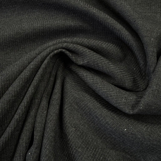 Charcoal Heather Cotton/Spandex Rib Knit Fabric - 2x1