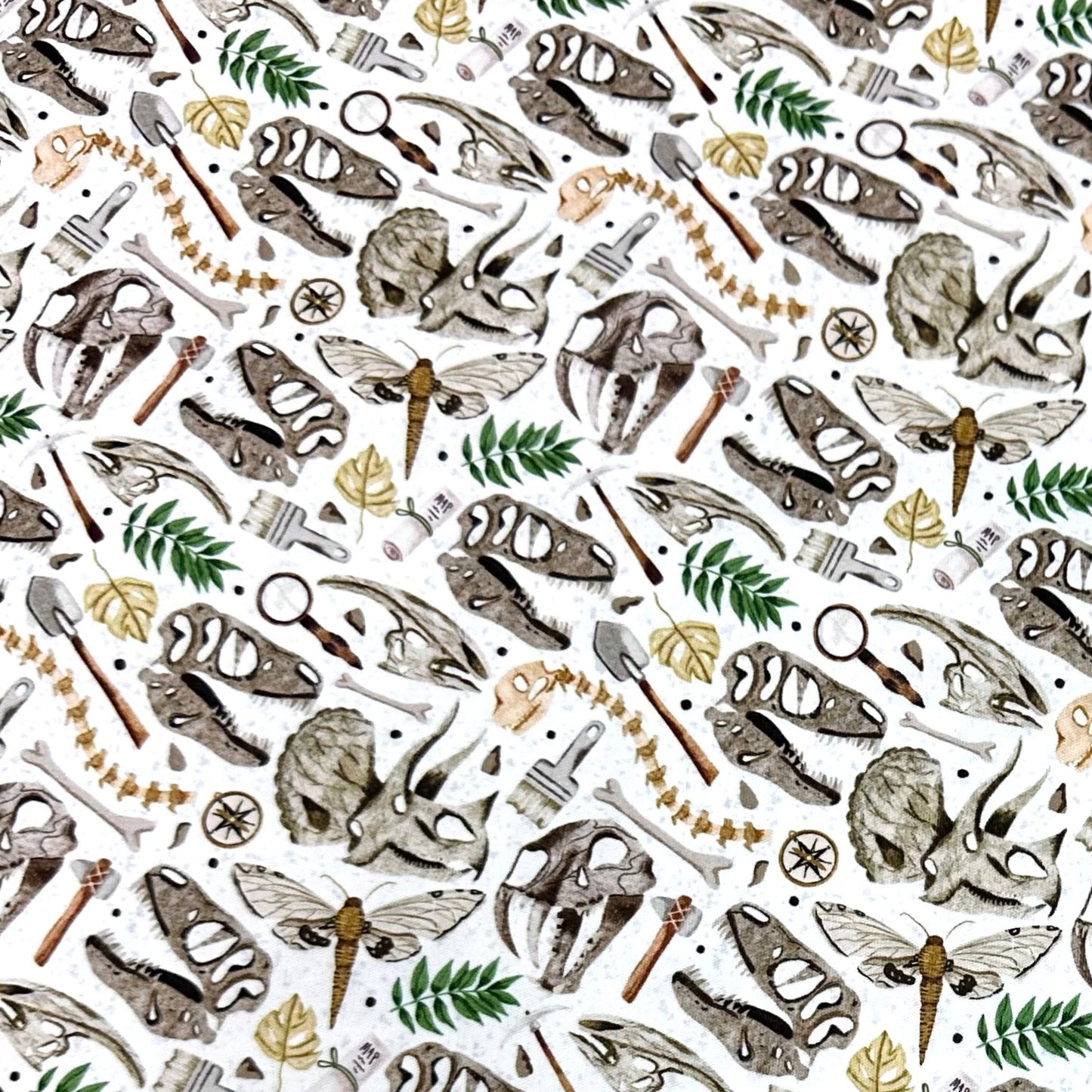 Fossils on White 1 mil PUL Fabric - Made in the USA