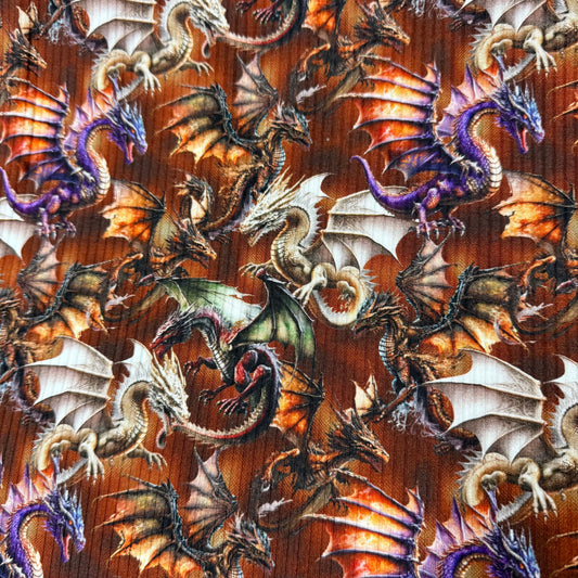 Dragon Toss on Bamboo/Spandex Rib Knit Fabric