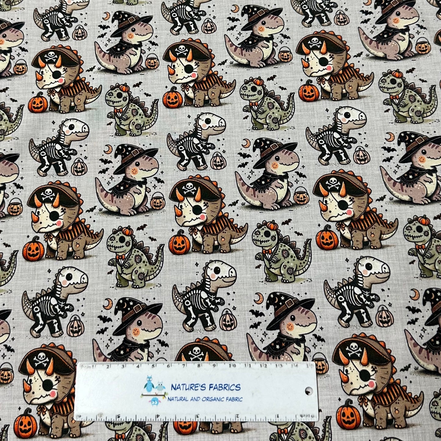 Halloween Dinos on Bamboo/Spandex Jersey Fabric