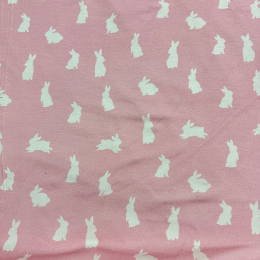 Off White Rabbits on Pink Bamboo/Spandex Jersey Fabric - Printed in the USA