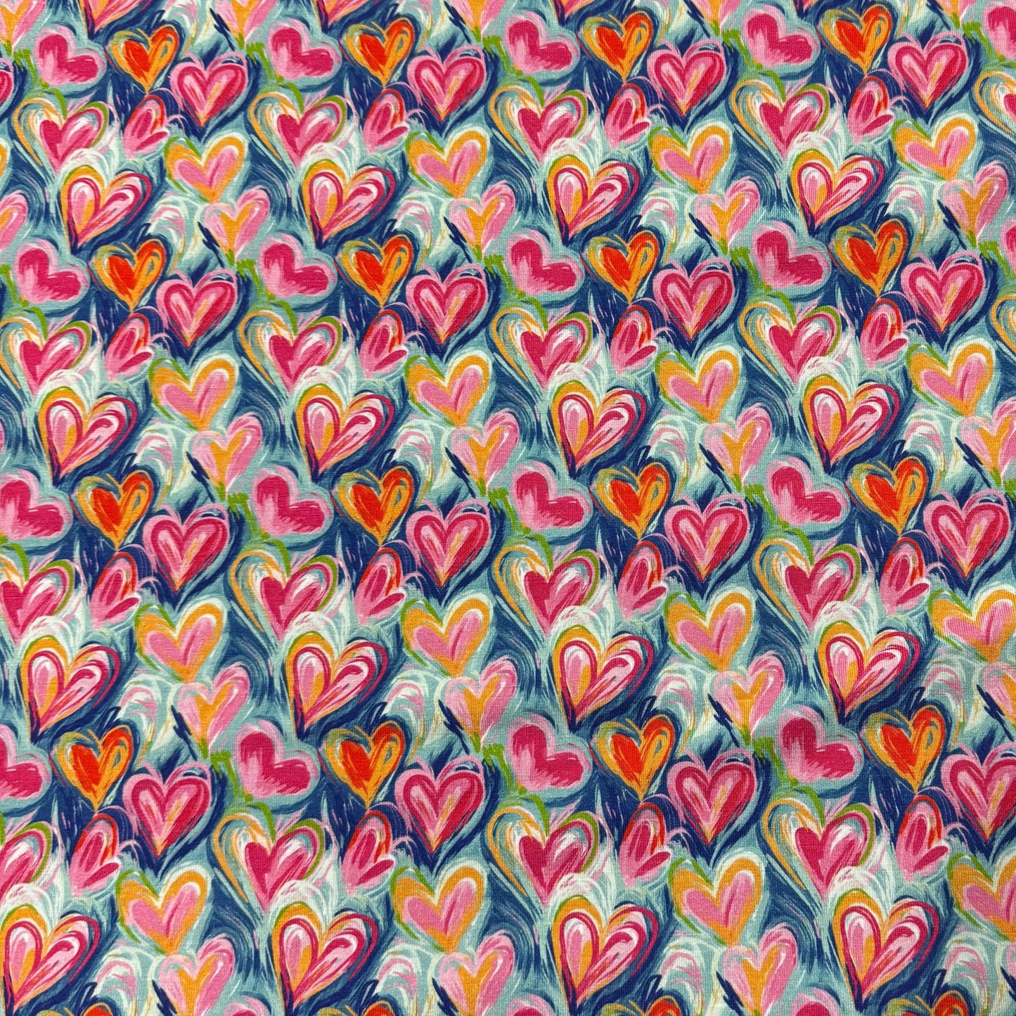 Painted Hearts on Bamboo/Spandex Jersey Fabric