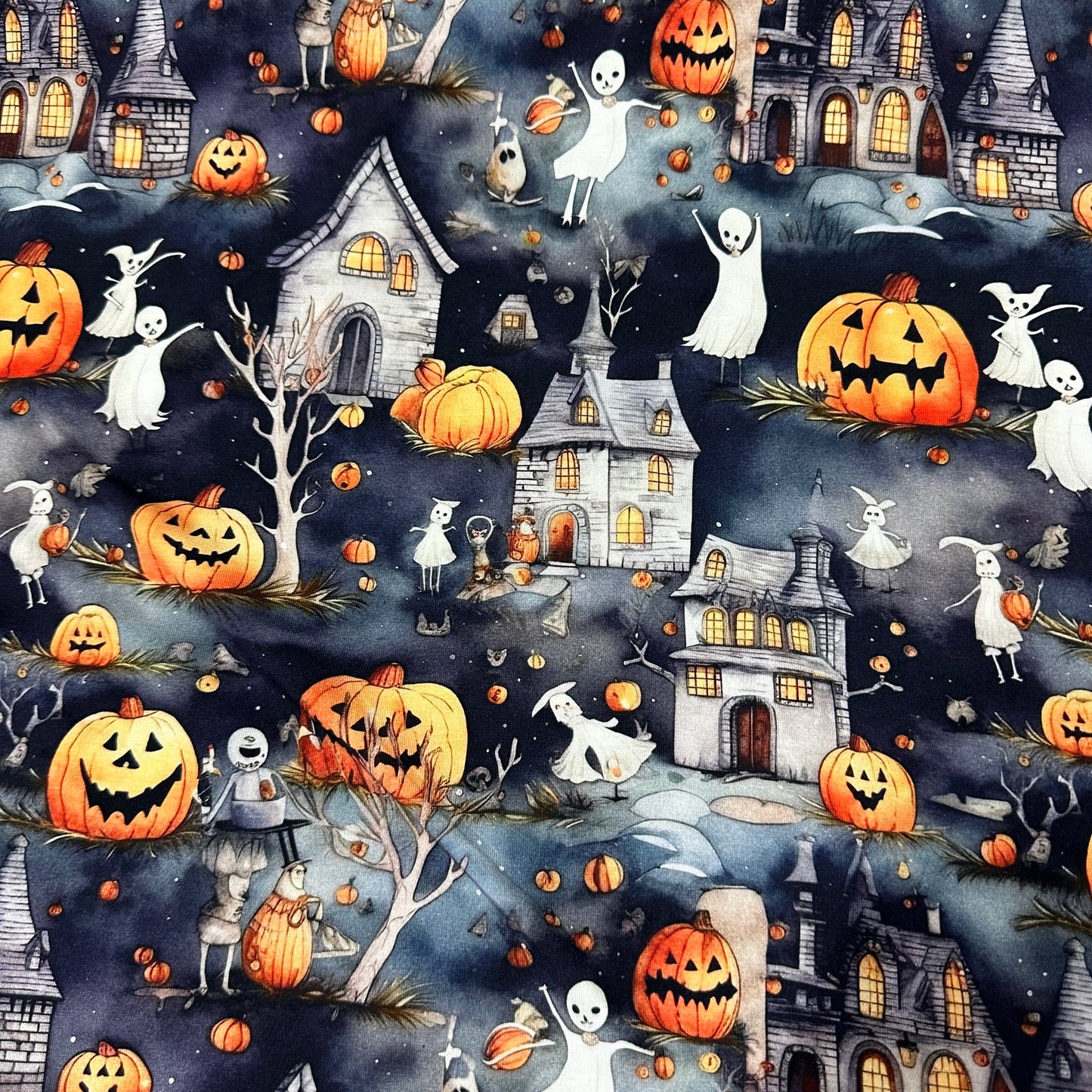 Halloween Town on Bamboo/Spandex Jersey Fabric