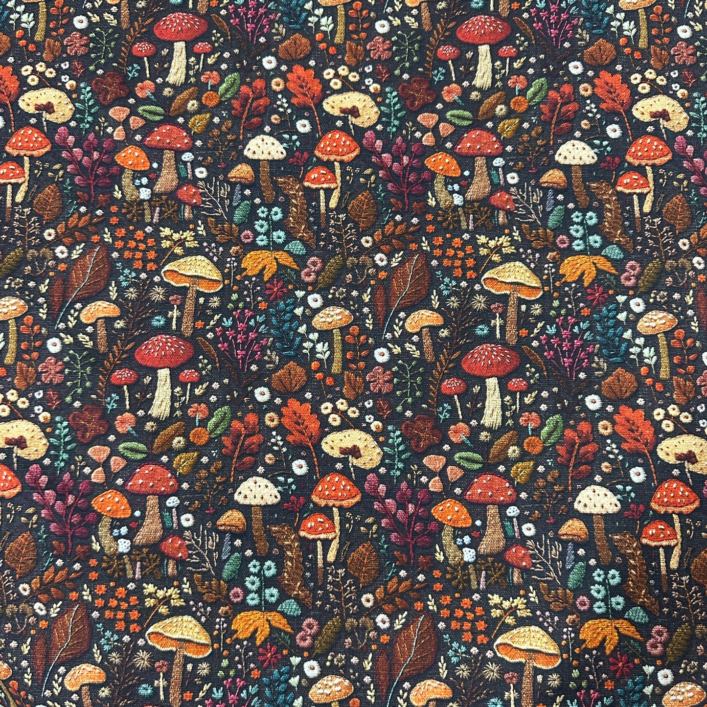 Fall Mushrooms on Bamboo/Spandex Jersey Fabric