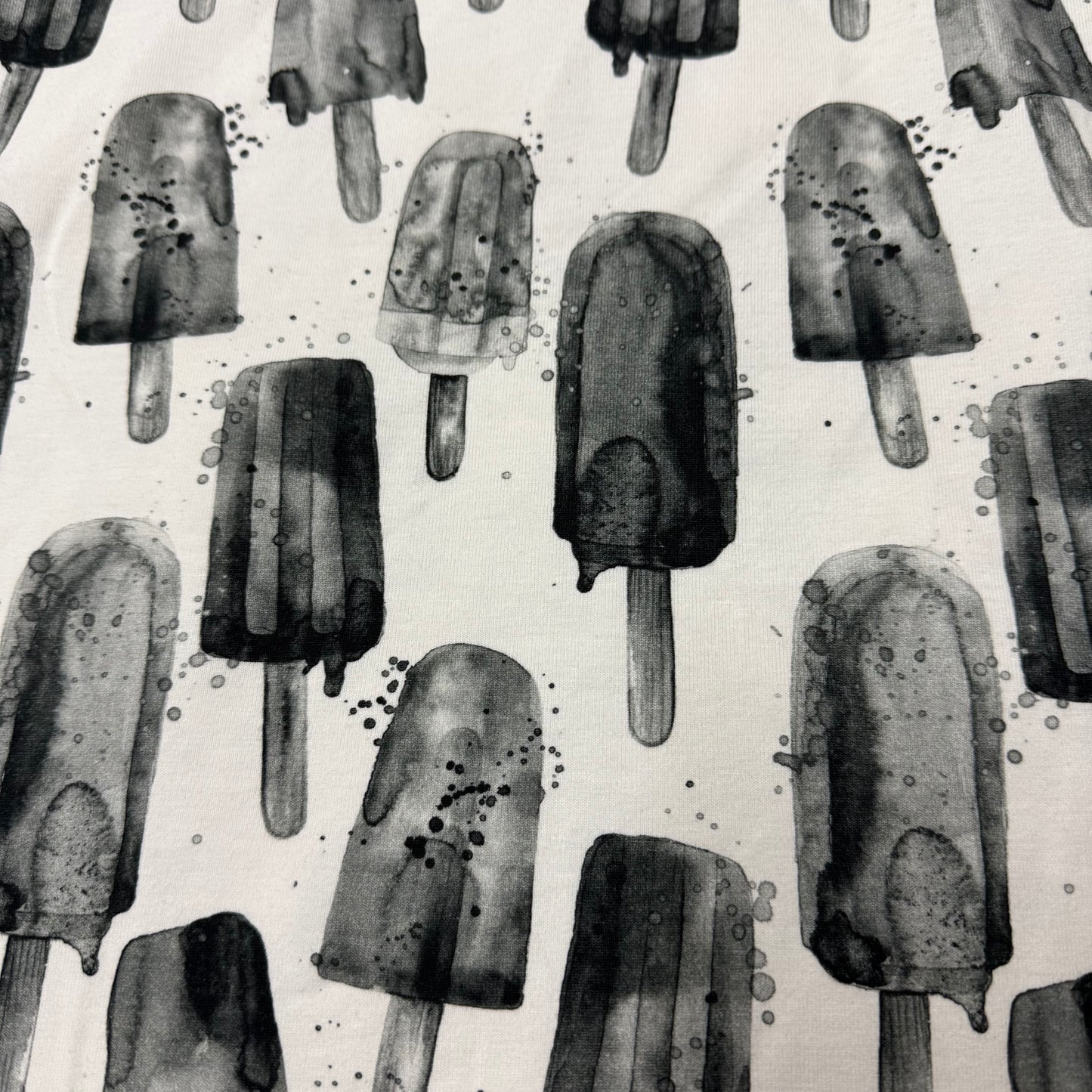 Black Watercolor Popsicles Organic Cotton/Spandex Jersey Fabric