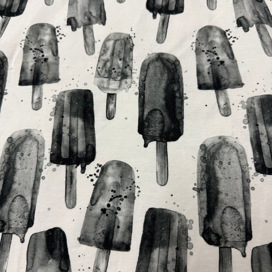 Black Watercolor Popsicles Organic Cotton/Spandex Jersey Fabric