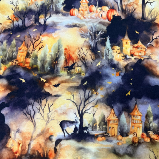 Spooky Halloween on Organic Cotton/Spandex Jersey Fabric