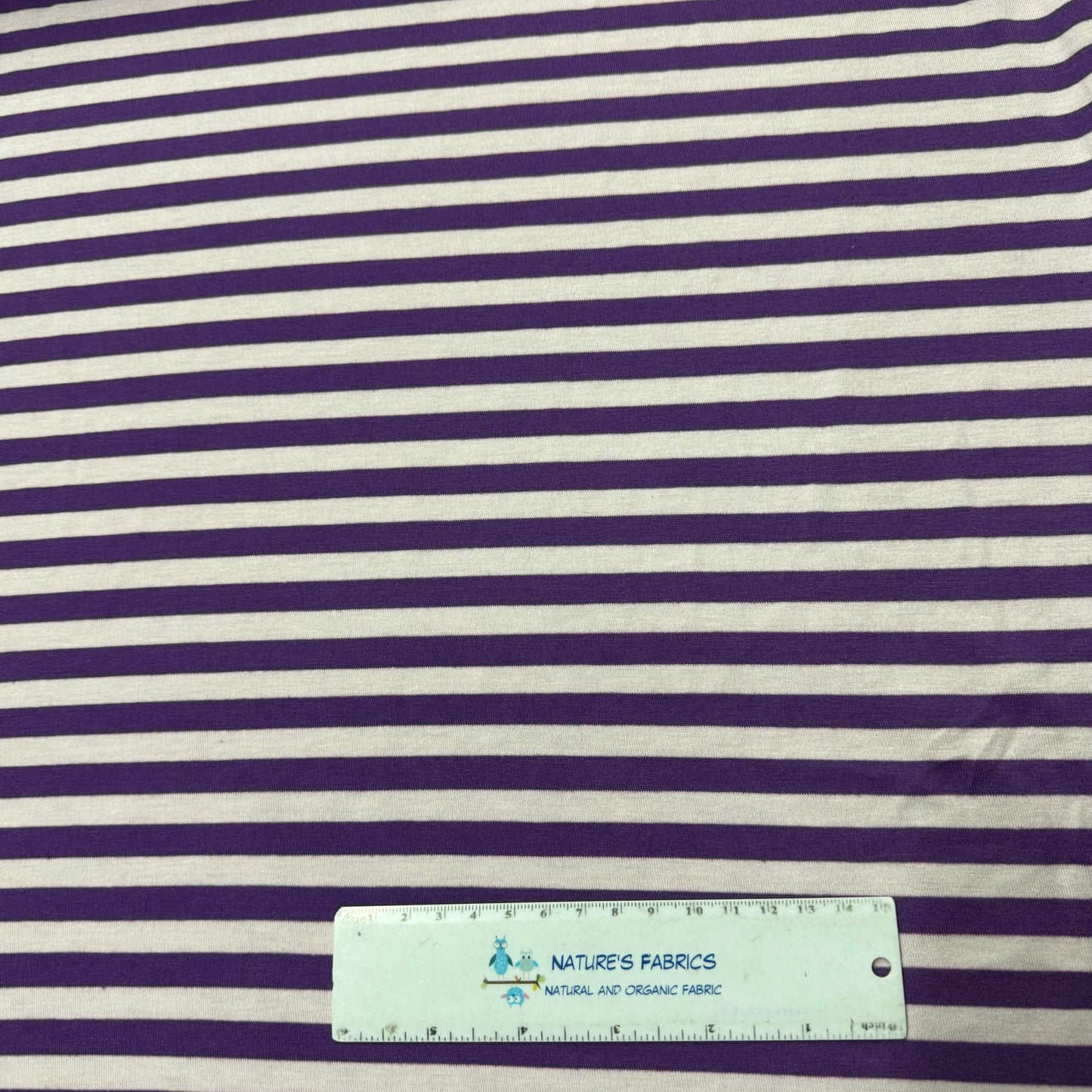 Purple and White 3/8” Stripes on Cotton/Spandex Jersey Fabric