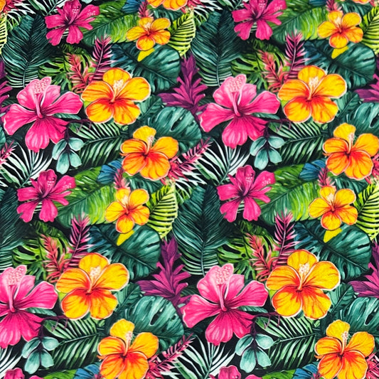 Island Flowers on Black 1 mil PUL Fabric - Made in the USA