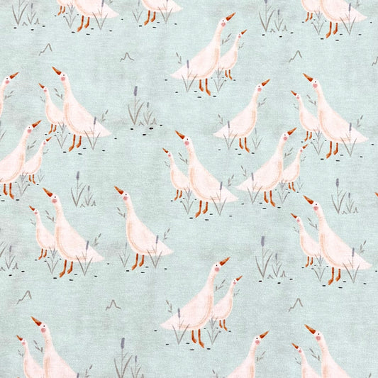 Geese in the Garden on Organic Cotton Stretch French Terry Fabric