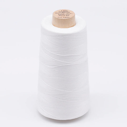 White Organic Cotton Sewing Thread Cone - 3000 yards 30/2