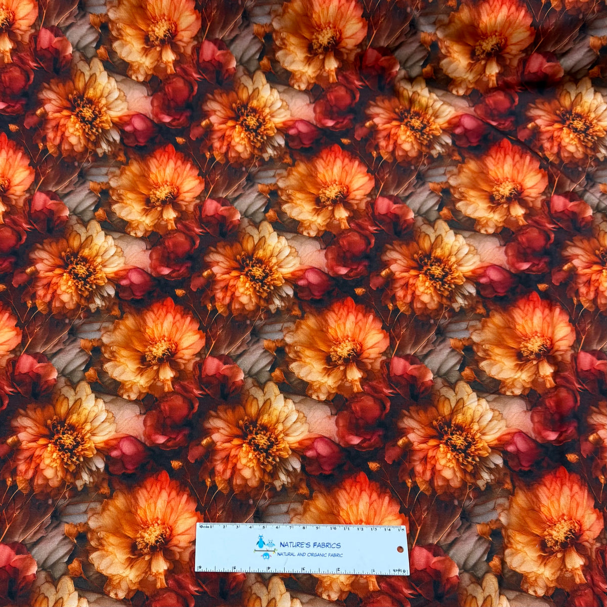 Fall Flowers on Bamboo/Spandex Jersey Fabric
