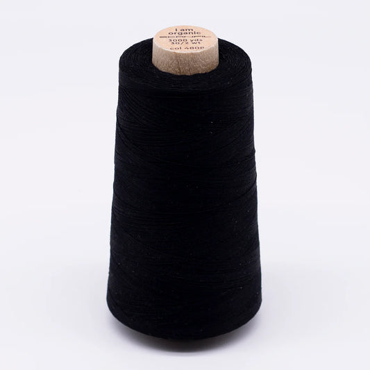 Black Organic Cotton Sewing Thread Cone - 3000 yards 30/2