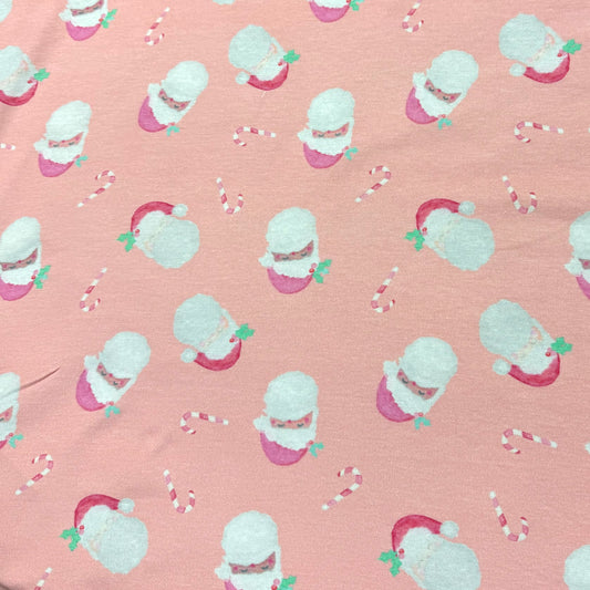 Santa on Peach Bamboo/Spandex Jersey Fabric- Printed in the USA