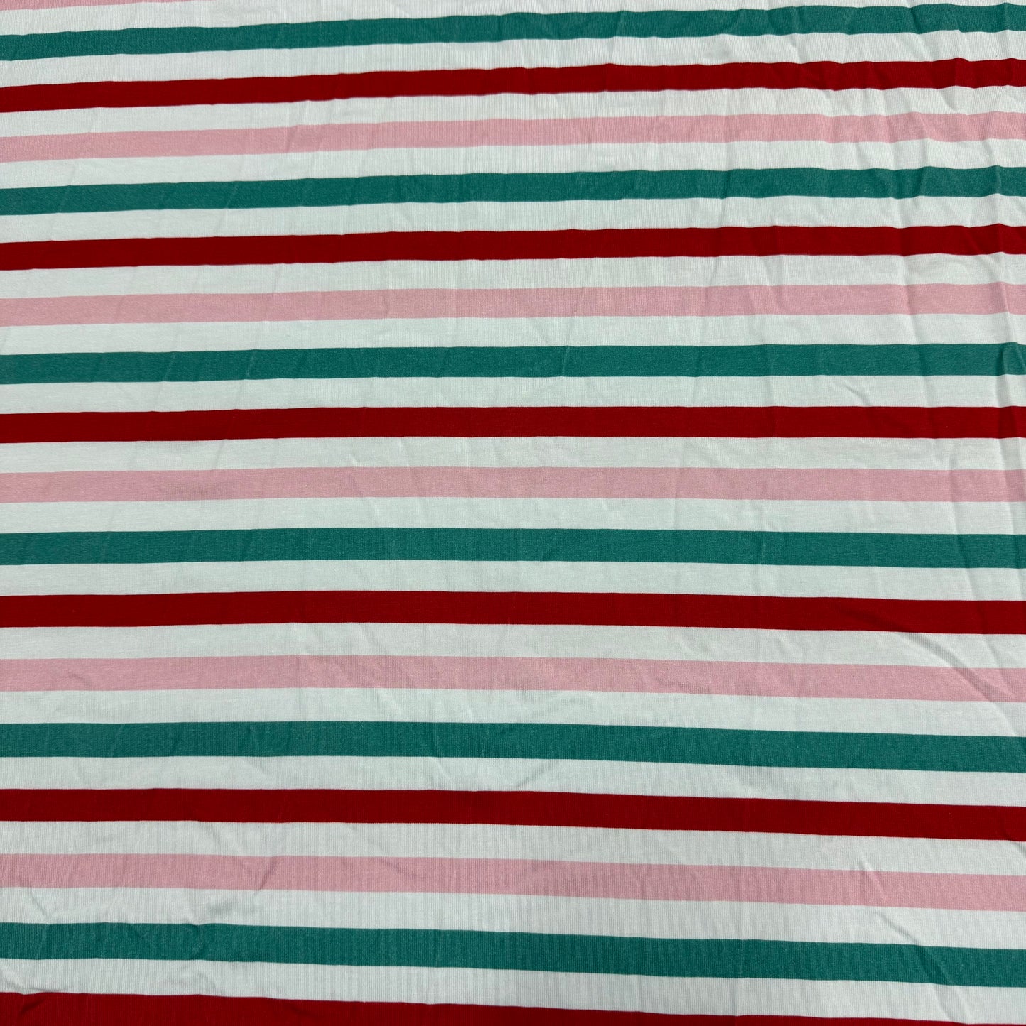 Pink, White, Red and Green 3/8" Stripes on Bamboo/Spandex Jersey Fabric - 200 GSM