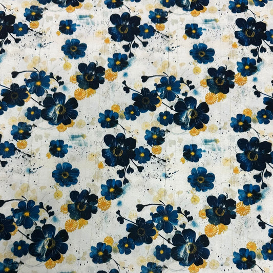 Blue Blossoms 1 mil PUL Fabric - Made in the USA