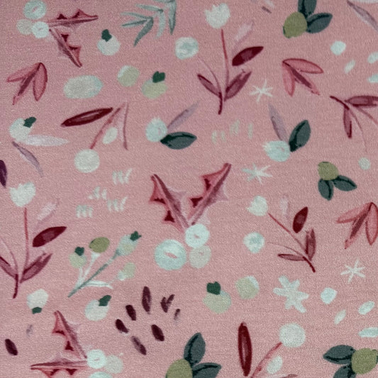 Winterberries on Peach Bamboo/Spandex Jersey Fabric - Printed in the USA