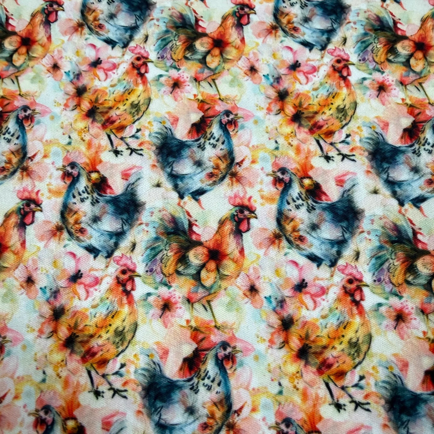 Watercolor Chickens 1 mil PUL Fabric - Made in the USA