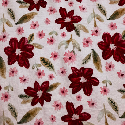 Poinsettia on White Bamboo/Spandex Jersey Fabric - 200GSM