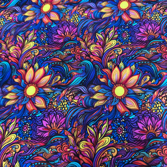 Hippie Flowers on Bamboo/Spandex Jersey Fabric