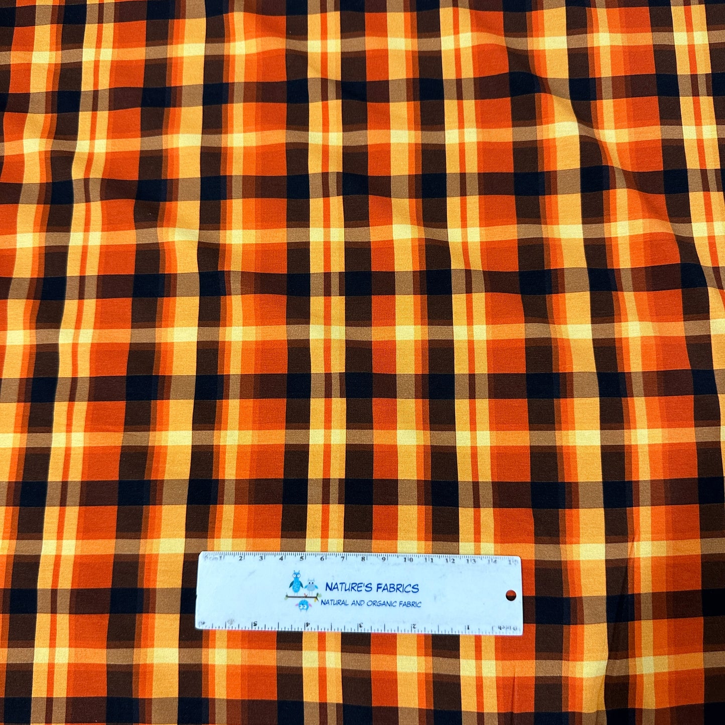 Orange Plaid on Bamboo/Spandex Jersey Fabric