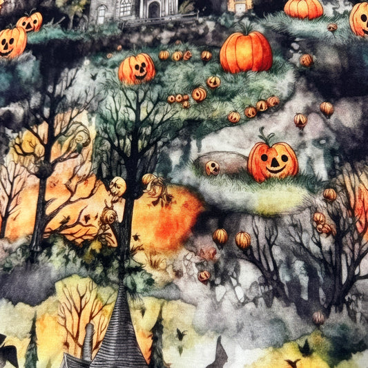 Jack O Lanterns on Bamboo/Spandex Jersey Fabric