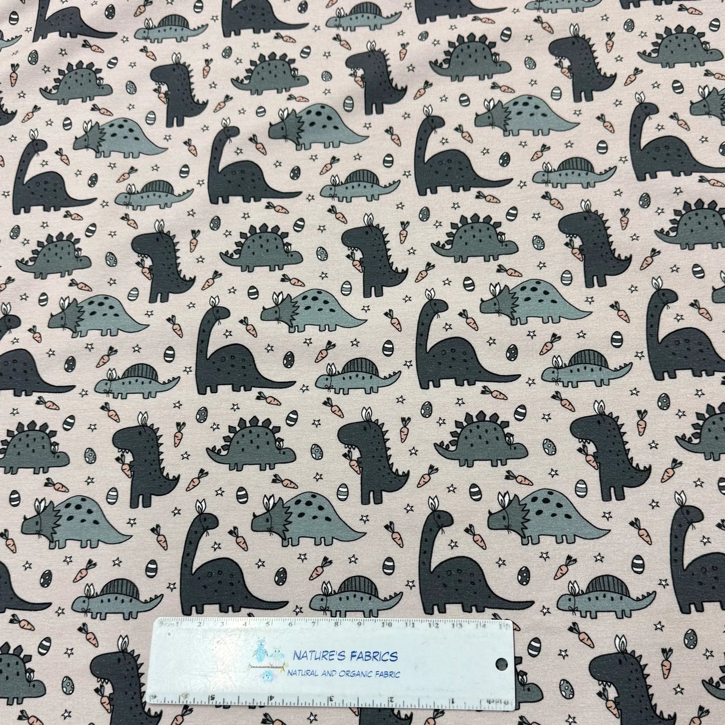 Easter Dinosaurs on Bamboo/Spandex Jersey Fabric