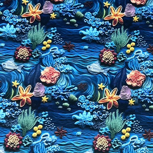 Embroidered Sea Life 1 mil PUL Fabric - Made in the USA