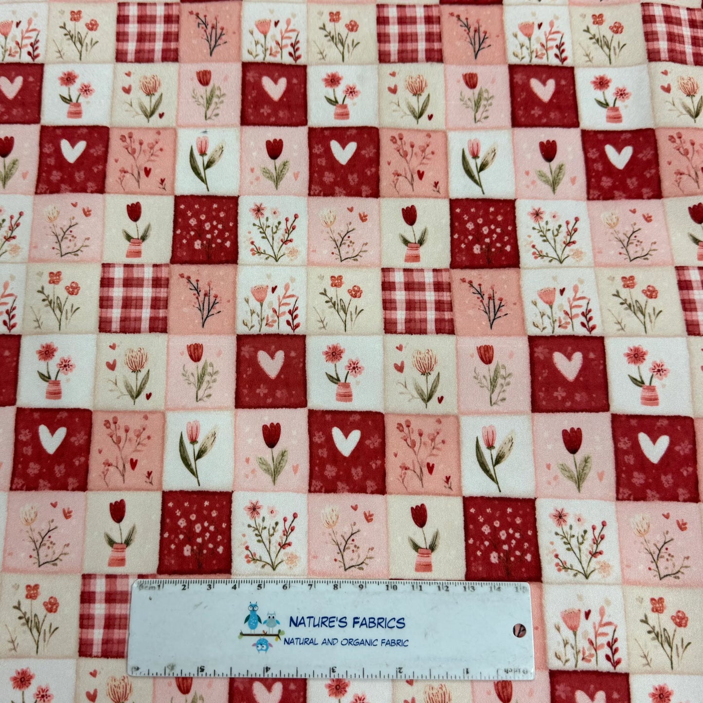 Pink and Red Valentine Patchwork 1 mil PUL Fabric - Made in the USA