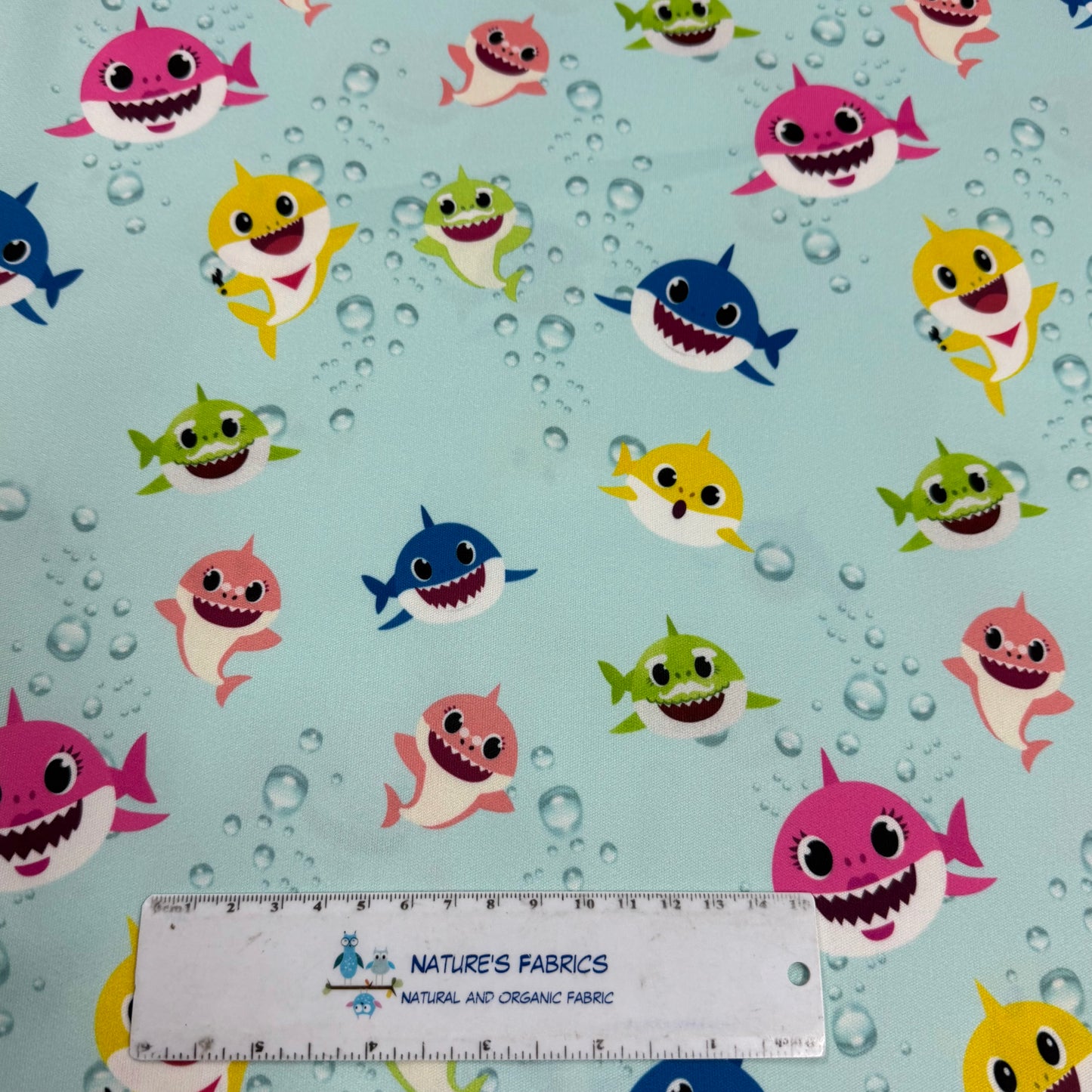 Happy Sharks with Bubbles on 1 mil PUL Fabric