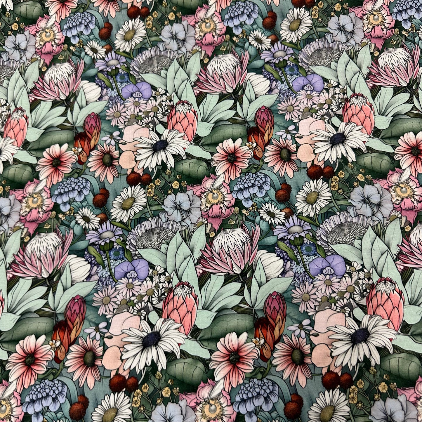 Pastel Flower Garden on Bamboo/Spandex Jersey Fabric