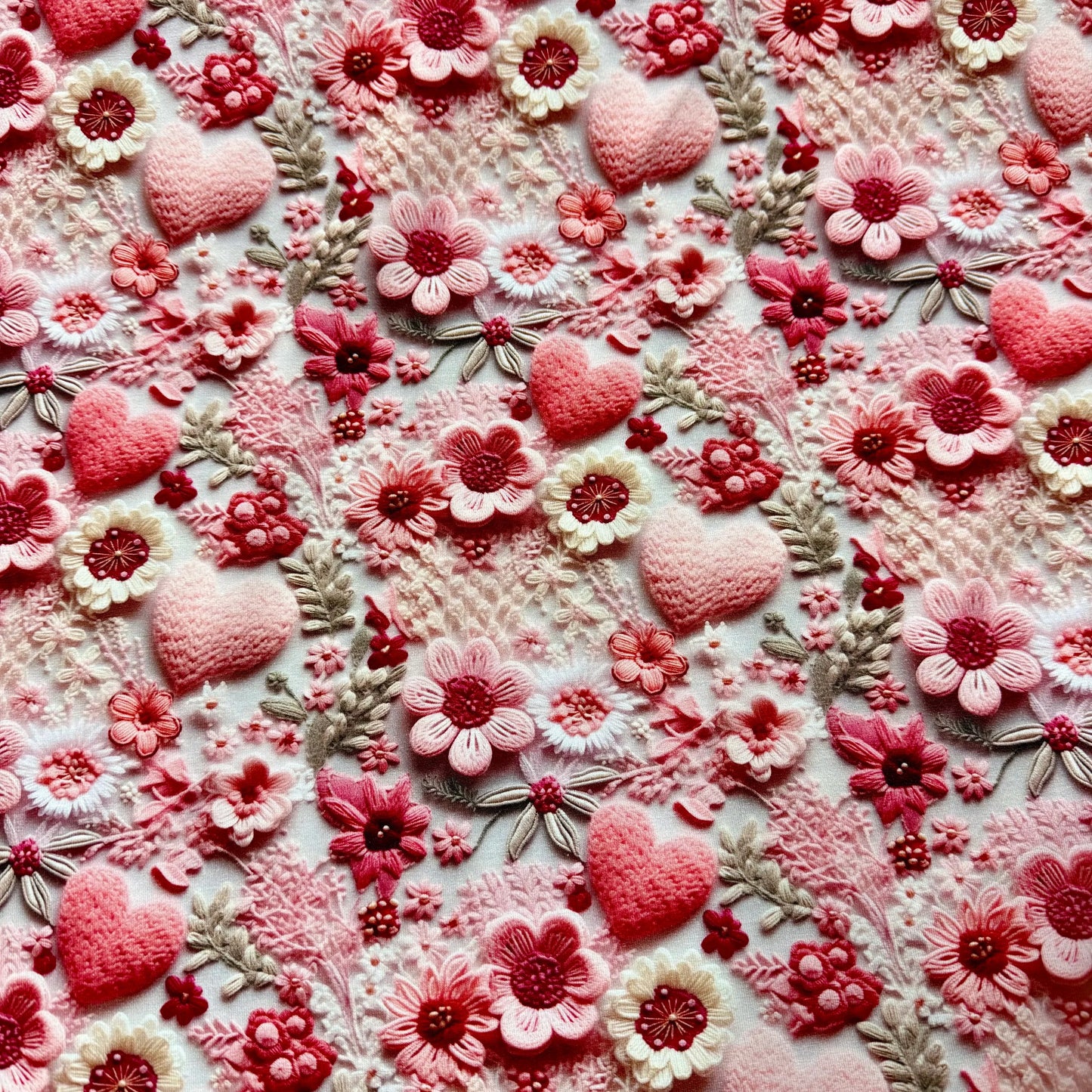 Embroidered Flowers and Hearts on Bamboo/Spandex Jersey Fabric