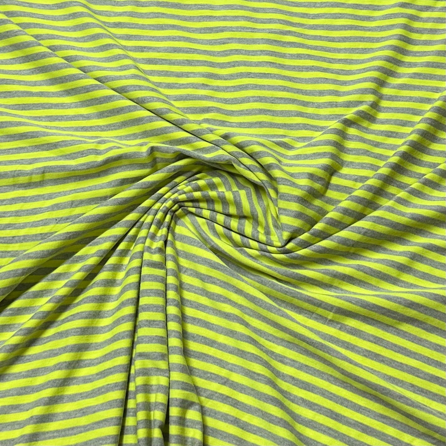 Neon Green and Gray Stripes on Polyester/Spandex Jersey Fabric