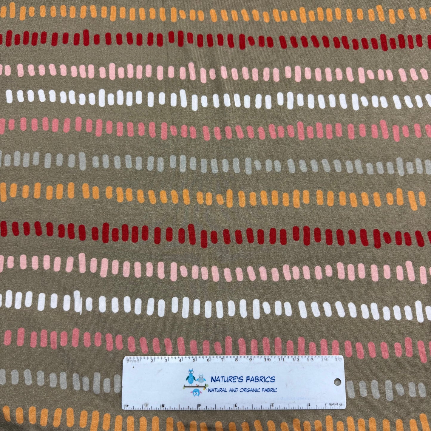 Dashes on Olive Bamboo/Spandex Jersey Fabric - 200 GSM