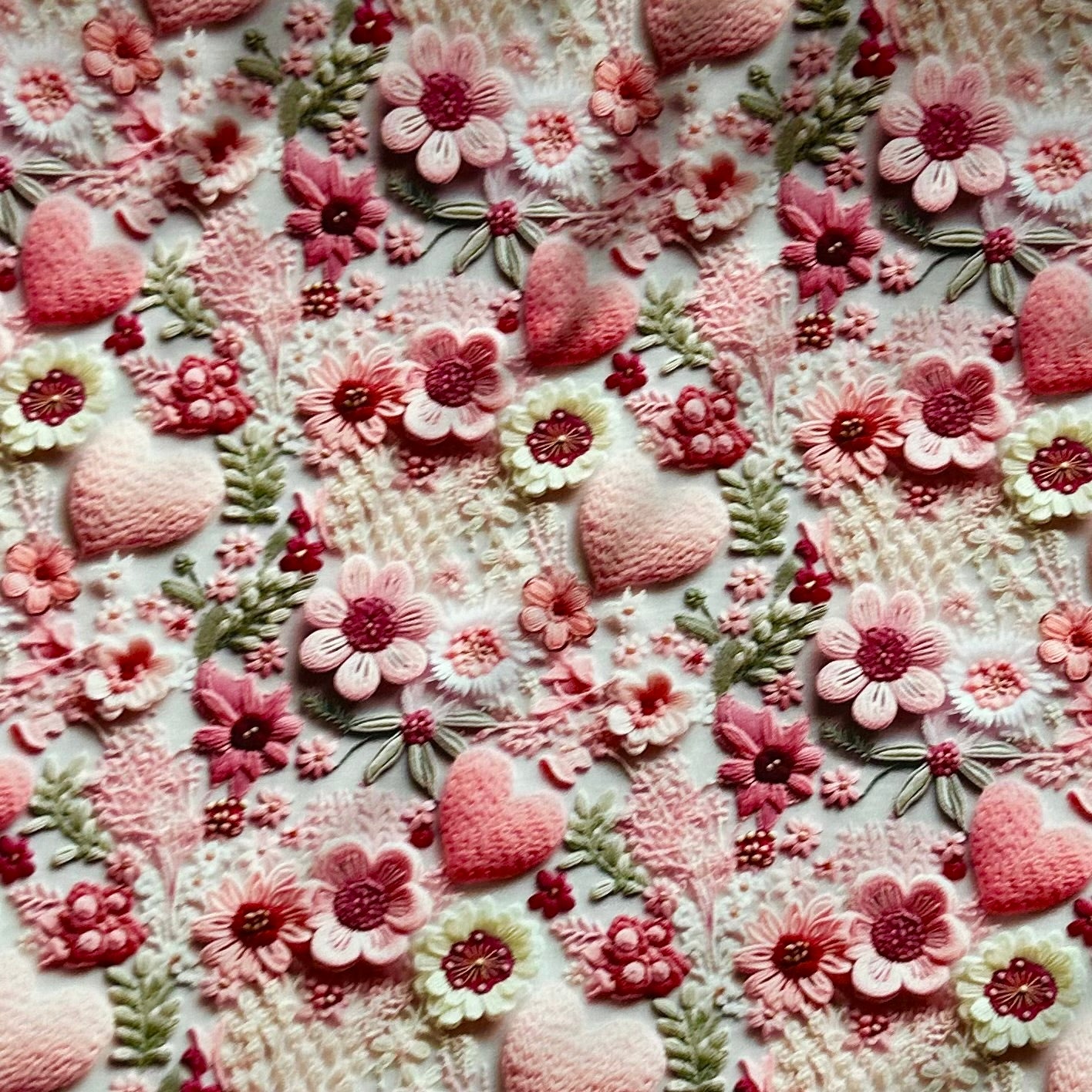 Embroidered Hearts and Flowers on Bamboo/Spandex Jersey Fabric