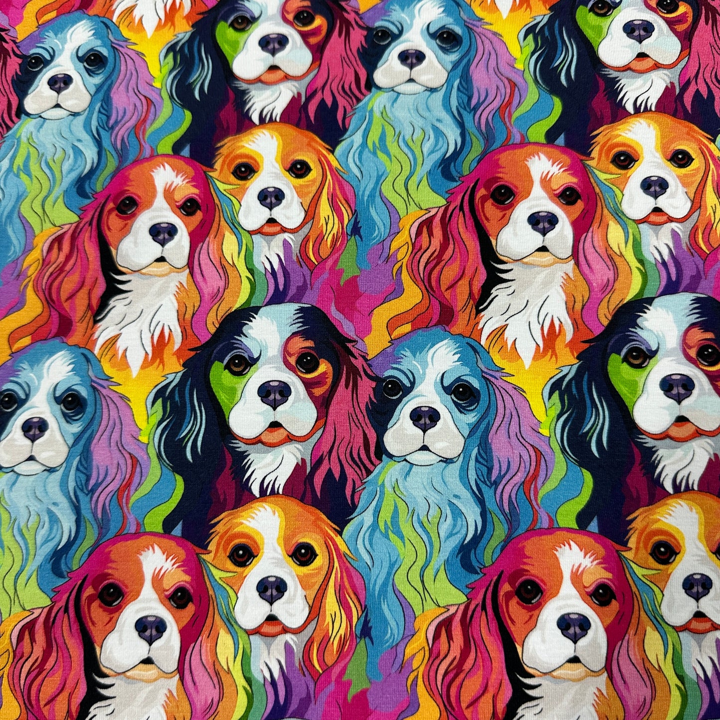 Rainbow Dogs on Bamboo Stretch French Terry Fabric