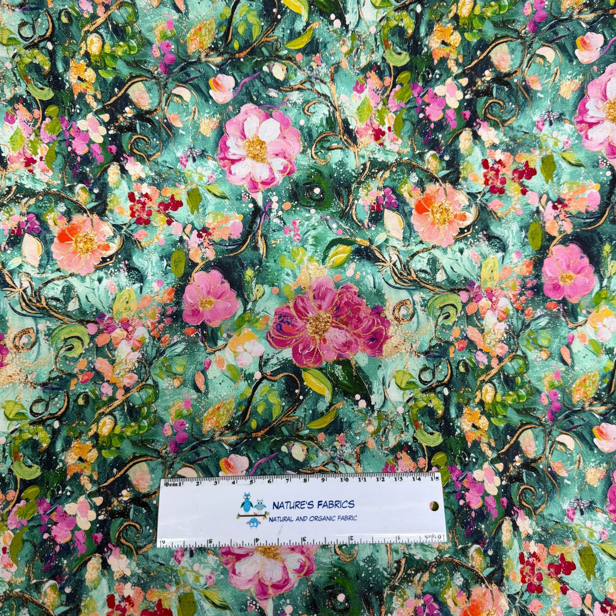 Pink Watercolor Roses on Bamboo Stretch French Terry Fabric