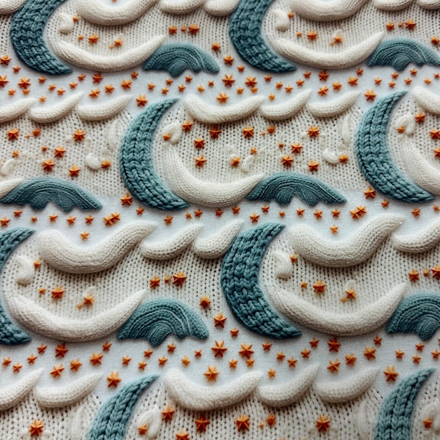 Knitted Moons on Bamboo Stretch French Terry Fabric