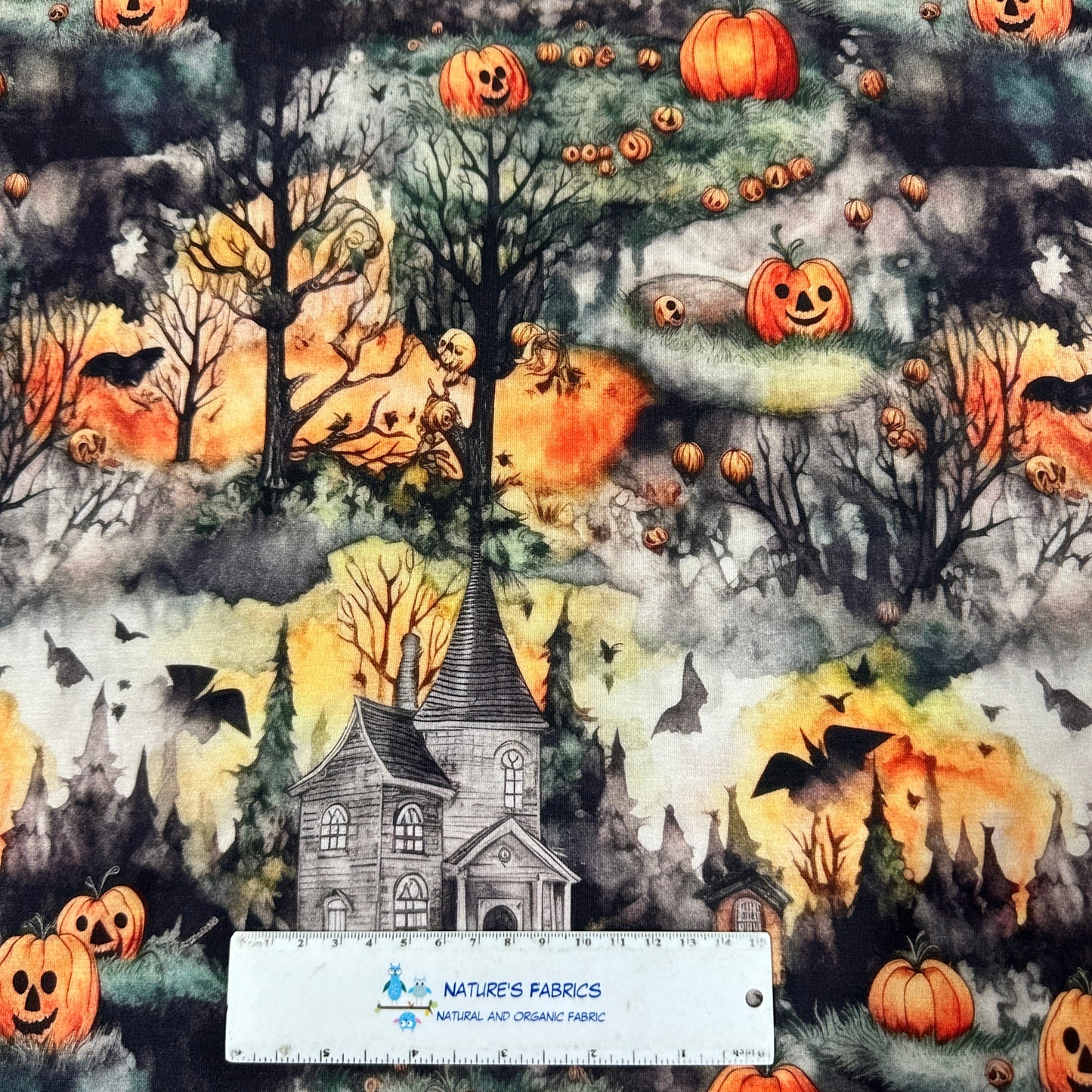 Jack O Lanterns on Bamboo/Spandex Jersey Fabric