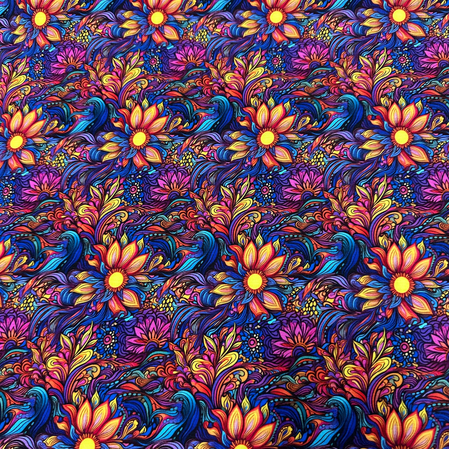 Hippie Flowers on Bamboo/Spandex Jersey Fabric