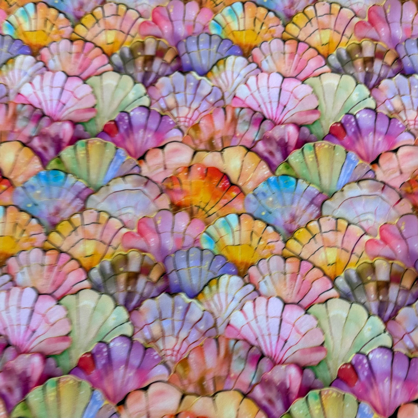 Iridescent Seashells on 1 mil PUL Fabric - Made in the USA