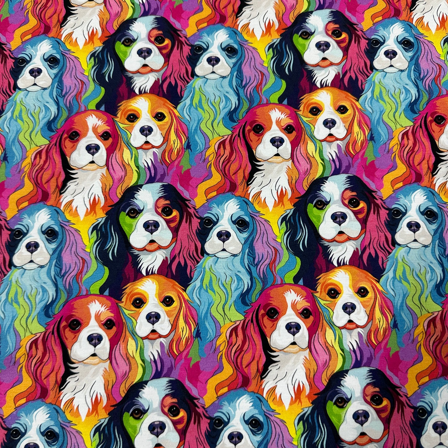 Rainbow Dogs on Bamboo Stretch French Terry Fabric