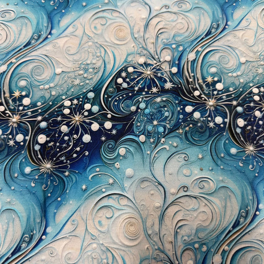 Icy Winter Swirls on Bamboo/Spandex Jersey Fabric