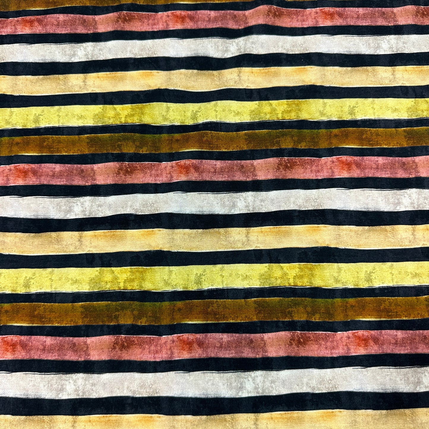 Distressed Earth Tone Stripes on Black Bamboo/Spandex Jersey Fabric