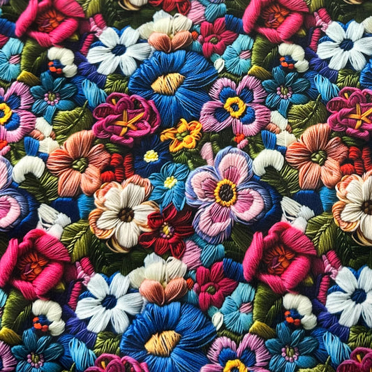 Embroidered Bright Flowers 1 mil PUL Fabric - Made in the USA