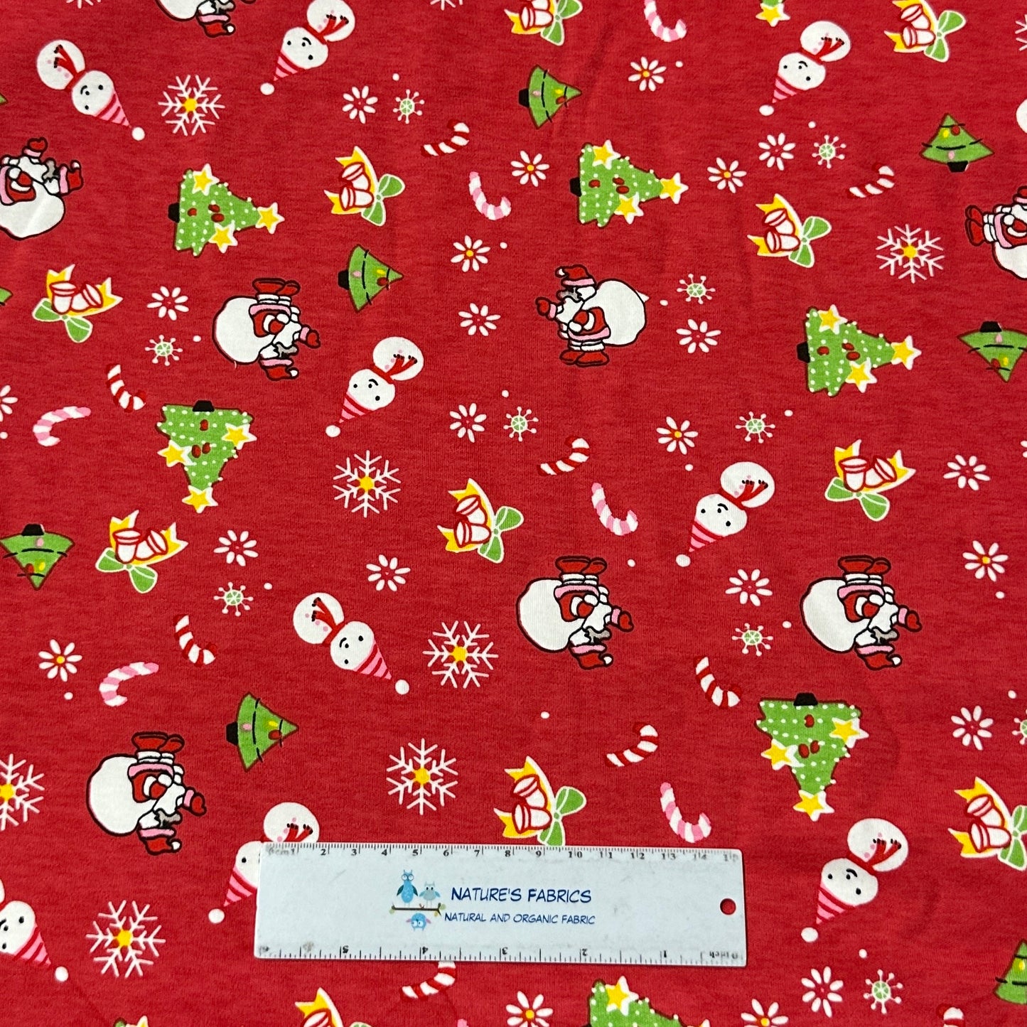 Santa on Red Cotton Interlock Fabric