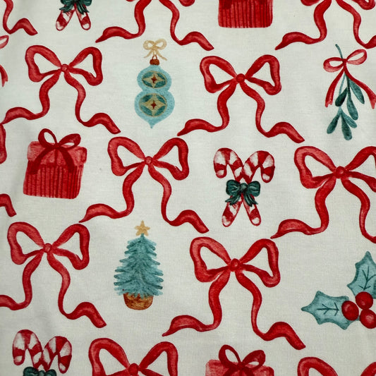 Christmas Toss on White Bamboo/Spandex Jersey Fabric - 200GSM