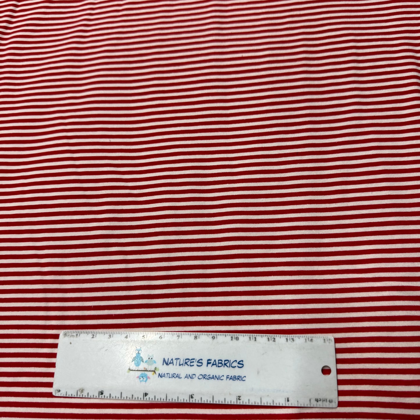 Red and White Micro Stripes on Cotton/Spandex Jersey Fabric